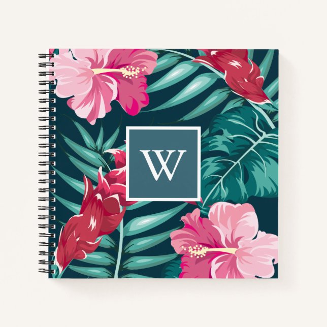 Carnet Été exotique Design floral Monogramme (Devant)