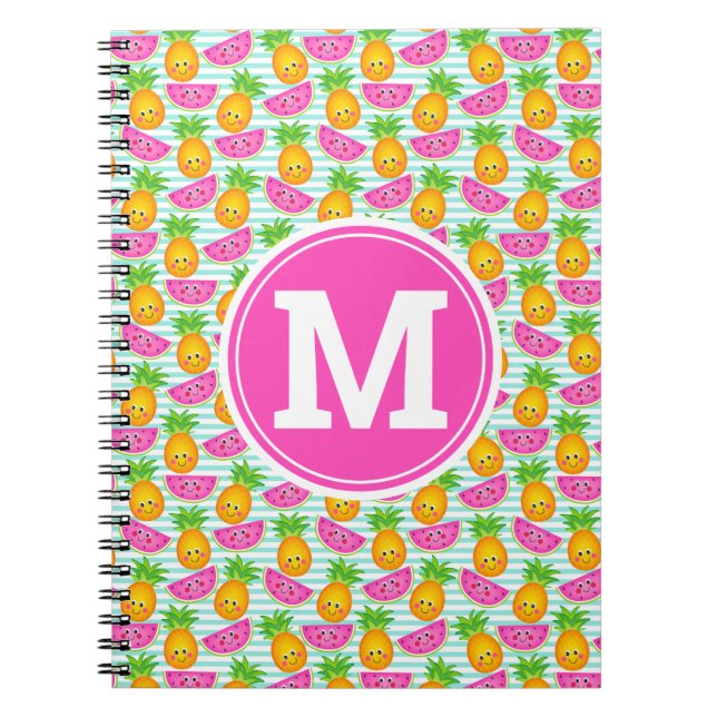 Carnet Été Tropical Ananas & Pastèque Monogramme (Devant)