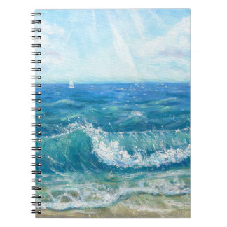 Carnet Eté, vagues bleues, peinture acrylique.