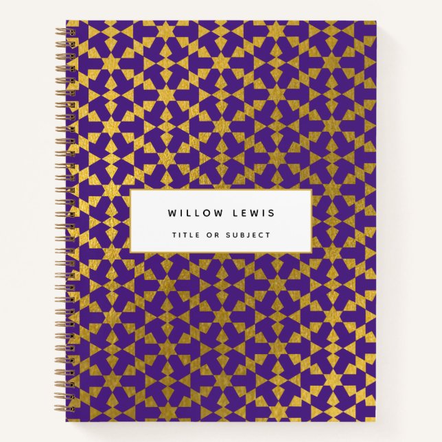 Carnet Ethnic Marocain violet et Motif d'or (Devant)