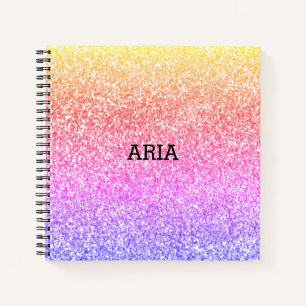 Carnet Étincelant élégant arc-en-ciel girly coloré rose m