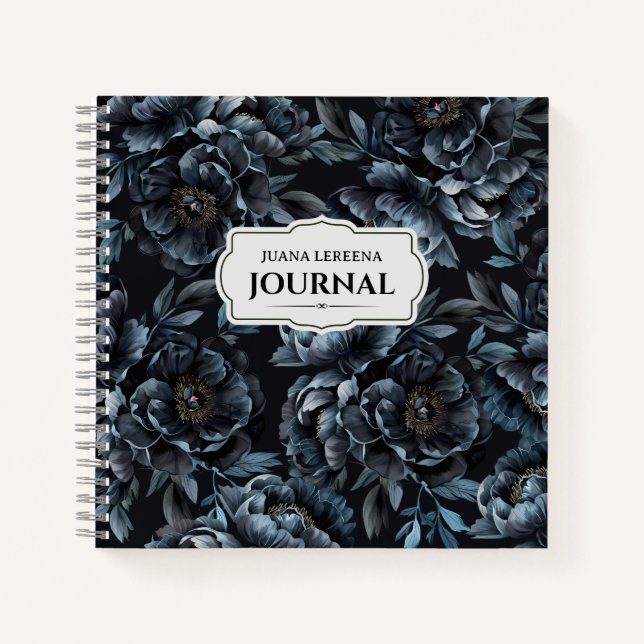 Carnet Étiquette Vintage Midnight Blue Peonies (Devant)