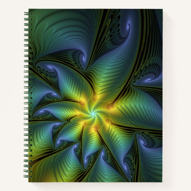 Carnet Etoile Abstraite, Bleu brillant Vert Or Fractal Ar (Devant)