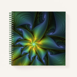 Carnet Etoile Abstraite, Bleu brillant Vert Or Fractal Ar