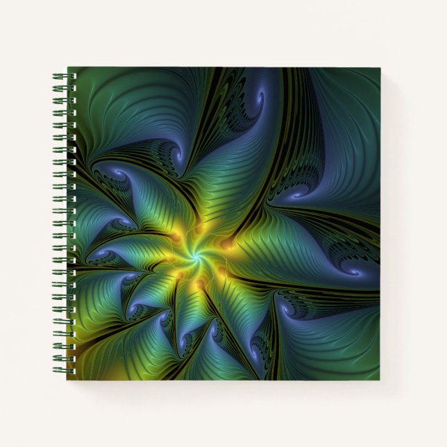 Carnet Etoile Abstraite, Bleu brillant Vert Or Fractal Ar (Devant)