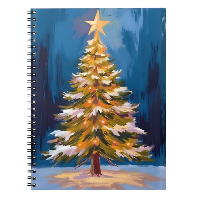 Carnet Étoile Brillante Aquarelle Arbre de Noël (Devant)