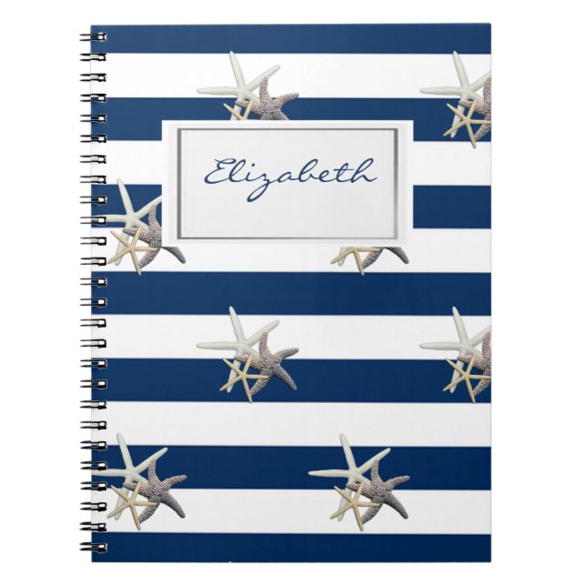 Carnet Étoile de mer adorable, rayures bleu marine - Pers (Devant)