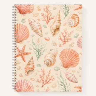 Carnet Étoile de mer coquillage pêche motif aquarelle côt