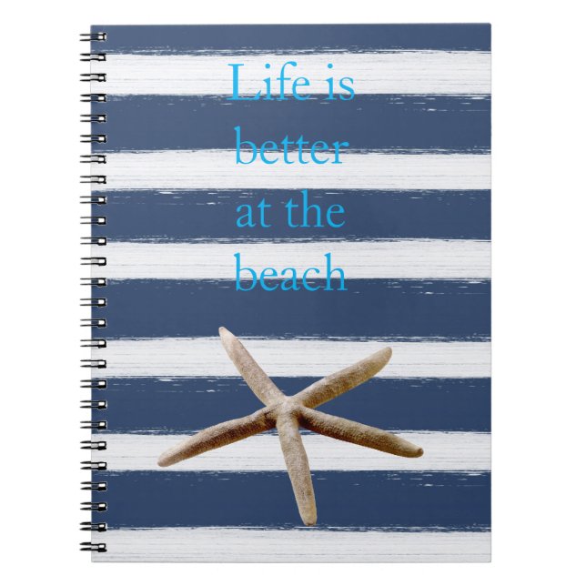 Carnet Étoile de mer rayée bleu marine et blanc (Devant)