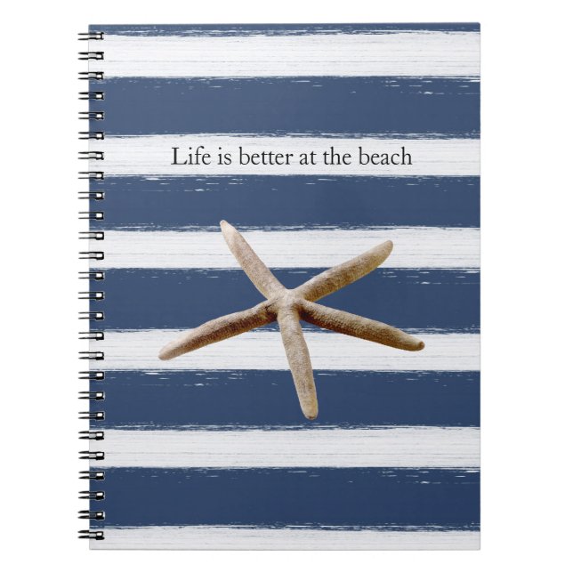 Carnet Étoile de mer rayée de bleu marine et blanc (Devant)
