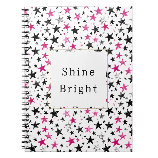 Carnet Étoiles Argent Noir Rose Brillent (Devant)