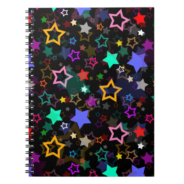 Carnet Étoiles Colorées Noir  (Devant)