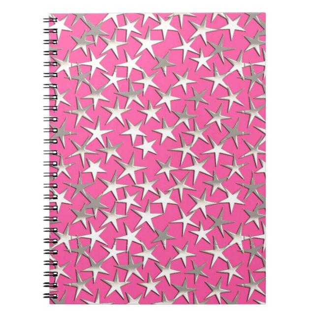 Carnet Étoiles d'argent sur fuchsia rose (Devant)