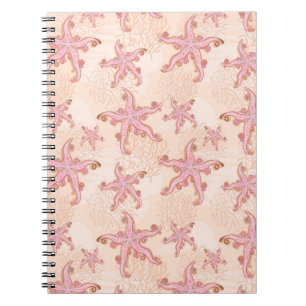 Carnet Étoiles de mer et motif pastel rose corail
