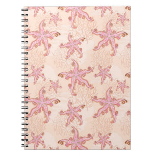 Carnet Étoiles de mer et motif pastel rose corail