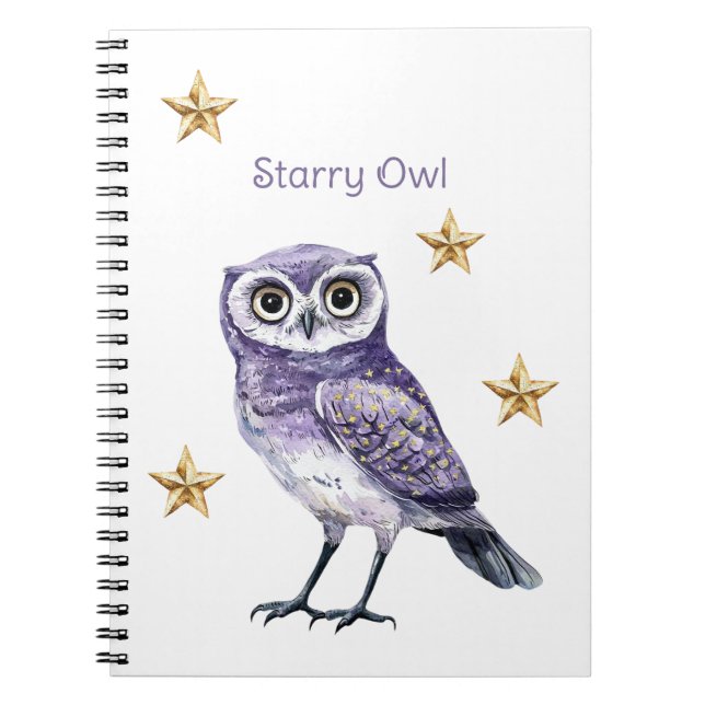 Carnet Étoiles d'or de hibou violet (Devant)
