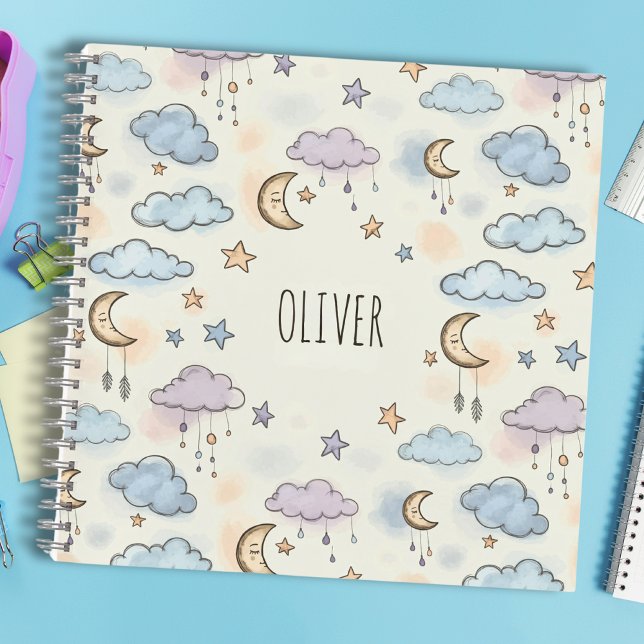 Carnet Étoiles ludiques, lunes et nuages duveteux (Créateur téléchargé)