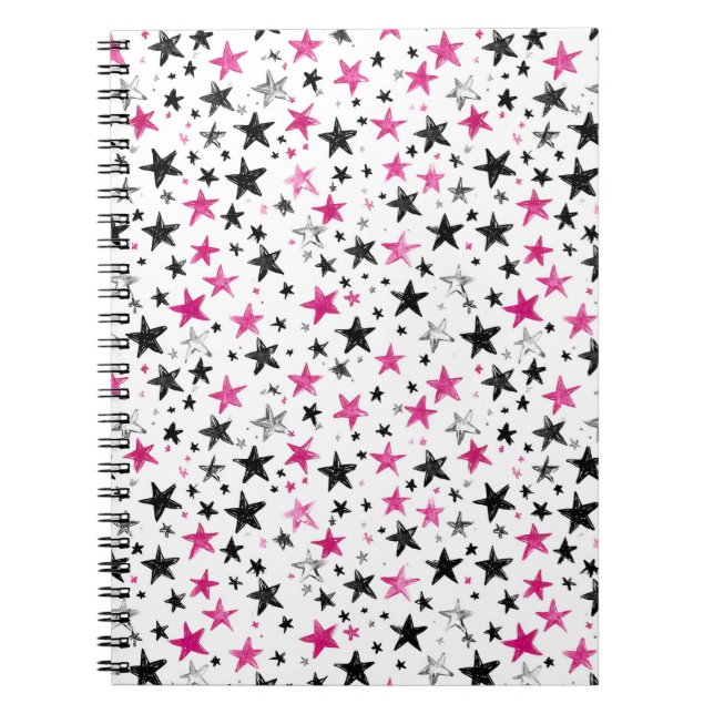 Carnet Étoiles Roses Argent Noires (Devant)