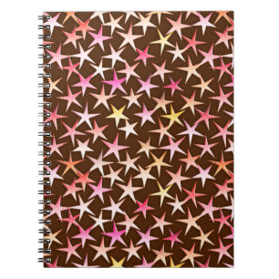 Carnet Étoiles satinées, rose sur chocolat