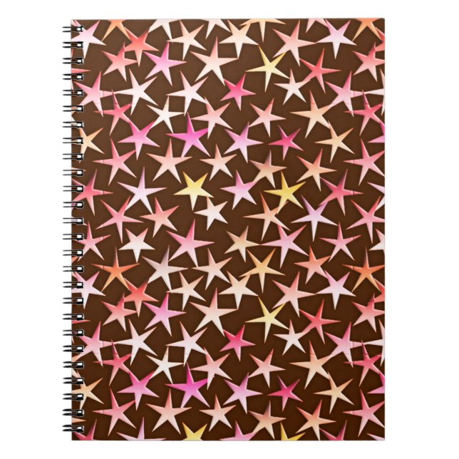 Carnet Étoiles satinées, rose sur chocolat (Devant)