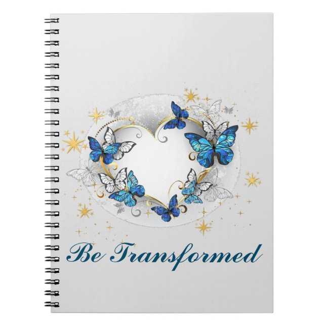 Carnet "Être Transformé" Papillon Bleu Élégant Spirale (Devant)