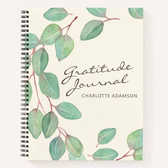 Carnet Eucalyptus Aquarelle Élégante Gratitude personnali (Devant)