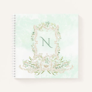 Carnet Eucalyptus Élégant Monogramme Cadre Vert ivoire
