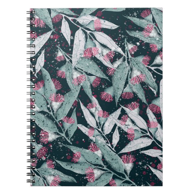 Carnet Eucalyptus feuilles : floral foncé sans soudure. (Devant)