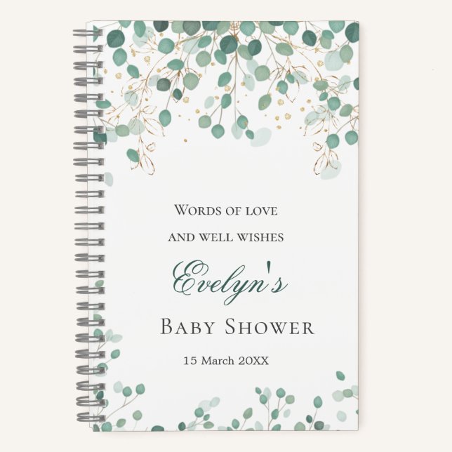 Carnet Eucalyptus Foliage Or Feuille Baby shower Noteboo (Recto)