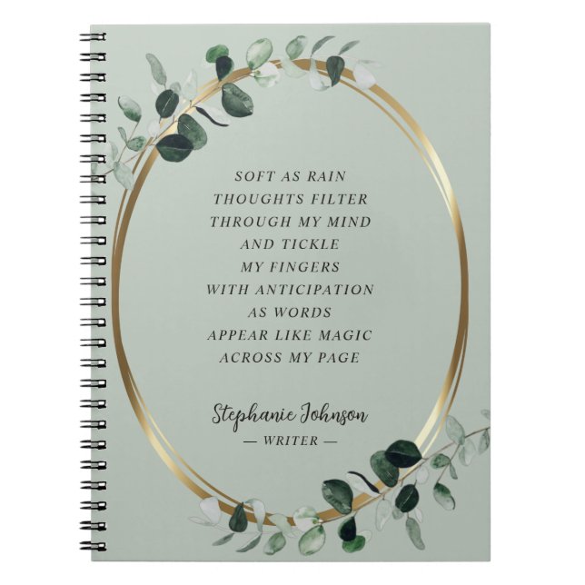 Carnet Eucalyptus Gold Sage Writer Poème Motivationnel (Devant)