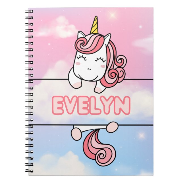 Carnet Evelyn Unicorn Girlie personnalisée (Devant)