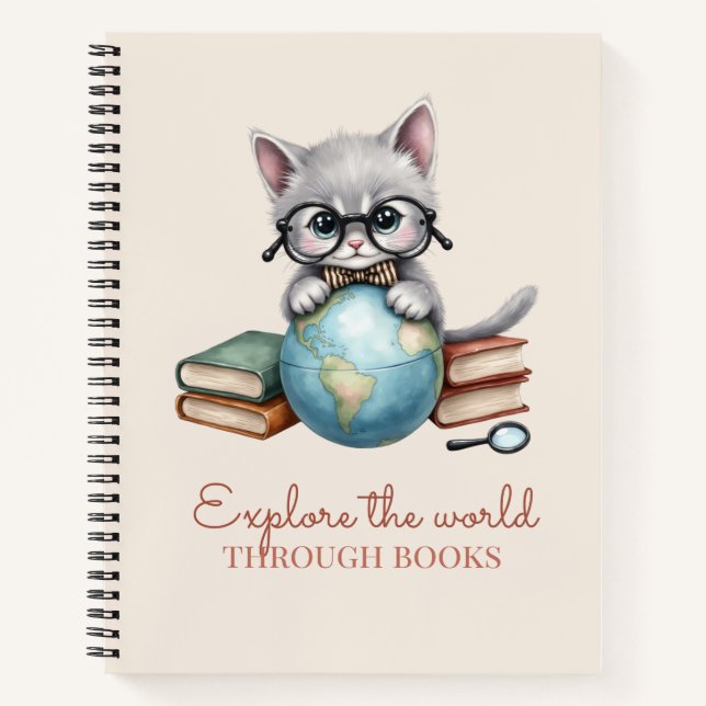 Carnet "Explorez le monde à travers les livres" Cute Kitt (Devant)
