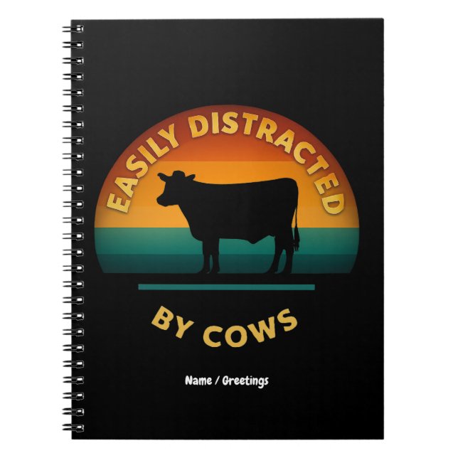 Carnet Facilement Distrait Par Vaches Amusant Amateur De  (Devant)