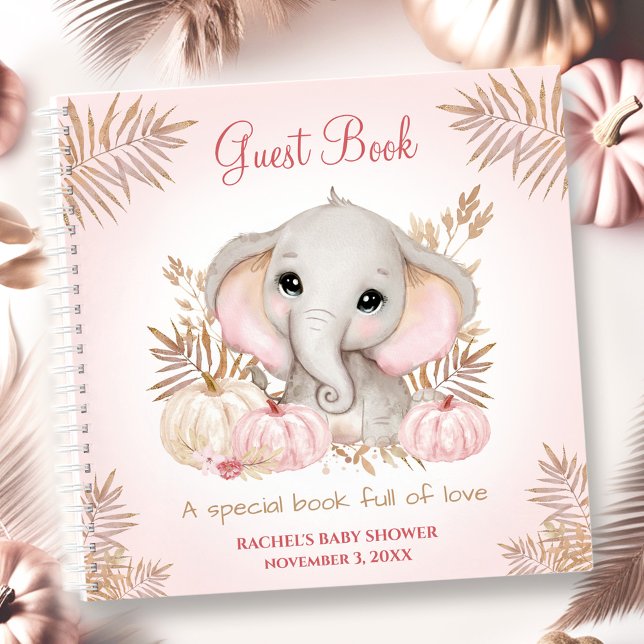Carnet Fall Elephant Citrouille Girl Baby shower Guest Bo (Fall Elephant Pumpkin Girl Baby shower Guest Book)