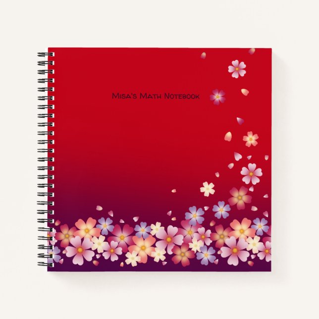 Carnet Falling Sakura Blossoms Rouge & Violet Personnalis (Devant)