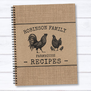 Carnet Famille Agritourisme Coq Hen Burlap Kraft Recette