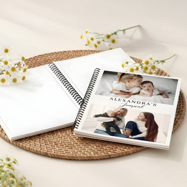 Carnet Famille minimaliste moderne Deux photos Texte pers (Modern Minimal Family Two Photo Personalized Text Notebook)