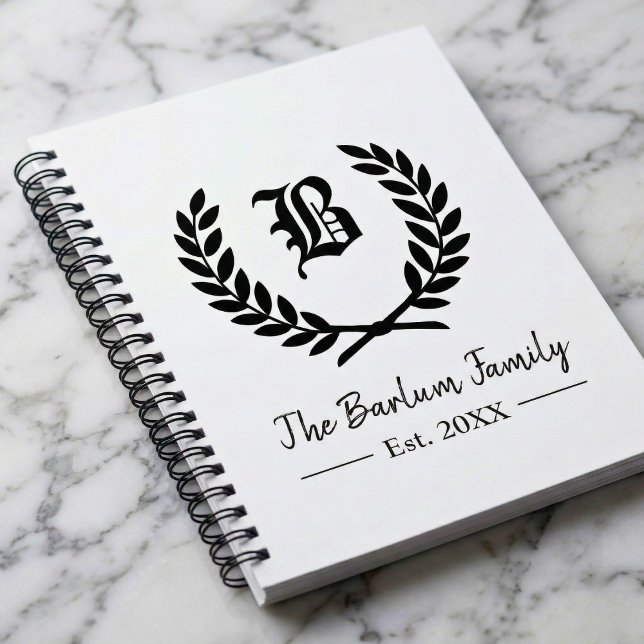 Carnet Famille Monogramme Couronne de Laurier (Personalized Monogram Notebook)
