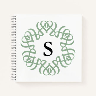 Carnet Famille Monogramme Floral Vert Sauge Élégant