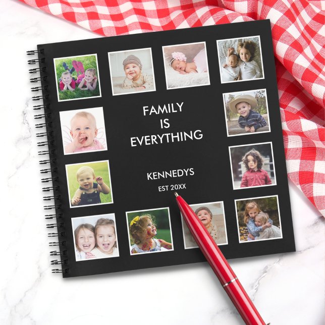 Carnet Famille Tout 12 Photo Collage Nom de famille (Create Your Own 12 Photo Collage Frame Black Notebook)