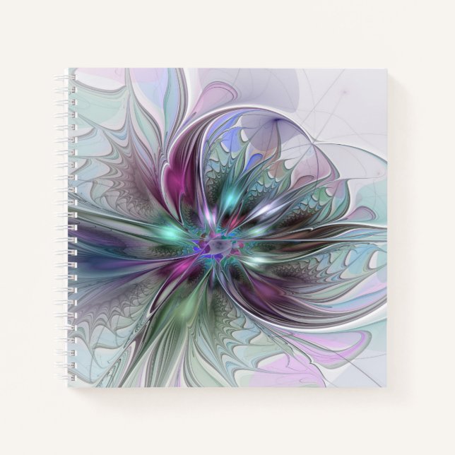 Carnet Fantaisie Abstraite Moderne Fleur Fractale Colorée (Devant)