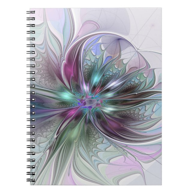 Carnet Fantaisie Abstraite Moderne Fleur Fractale Colorée (Devant)