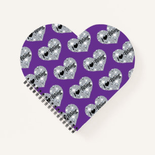 Carnet Fantaisie diamant J'aime bling design sur violet