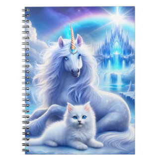 Carnet Fantaisie hivernale avec une licorne et un chaton 