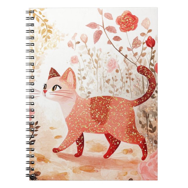 Carnet Fantaisiste. Chat dans un jardin de roses. (Devant)
