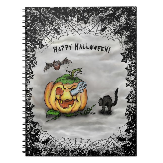 Carnet Fantôme, Chat, Chat et Citrouille, Bonne Halloween (Devant)
