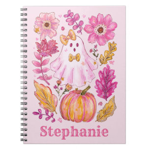 Carnet Fantôme de Halloween rose pastel avec nom personna