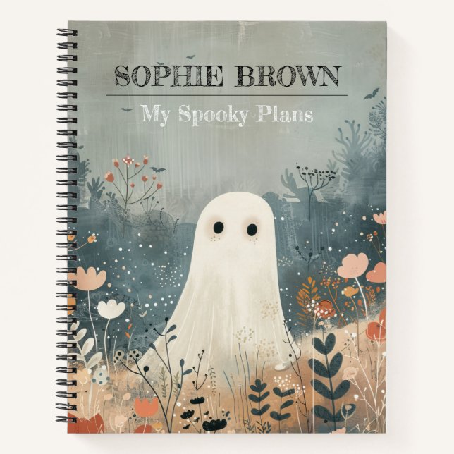 Carnet Fantôme mignon avec Fleurs Halloween lunaire (Devant)