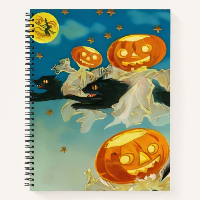 Carnet Fantômes Citrouilles vintages d'Halloween et chats (Devant)