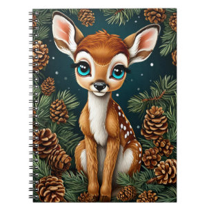 Carnet Faon adorable entouré de pommes de pin